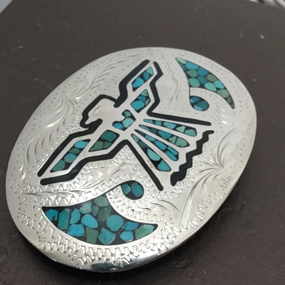Solid Silver Vintage Artisan Navajo Belt Buckle - Picture 3 of 7